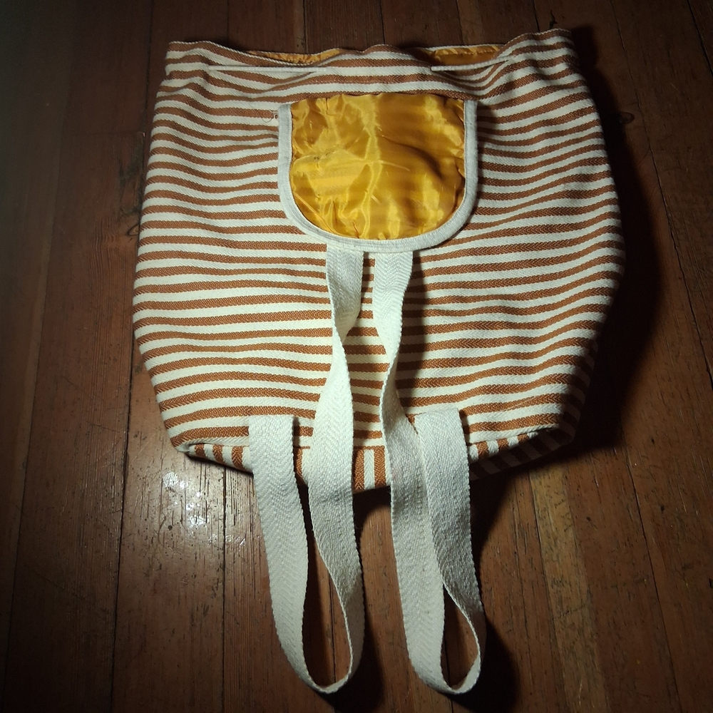 Striped Tan and White Backpack